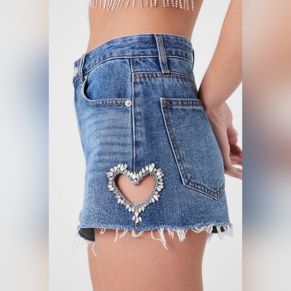 Forever 21 Pants - Forever 21 Denim Shorts with Cutout Faux Gem Heart Size 27